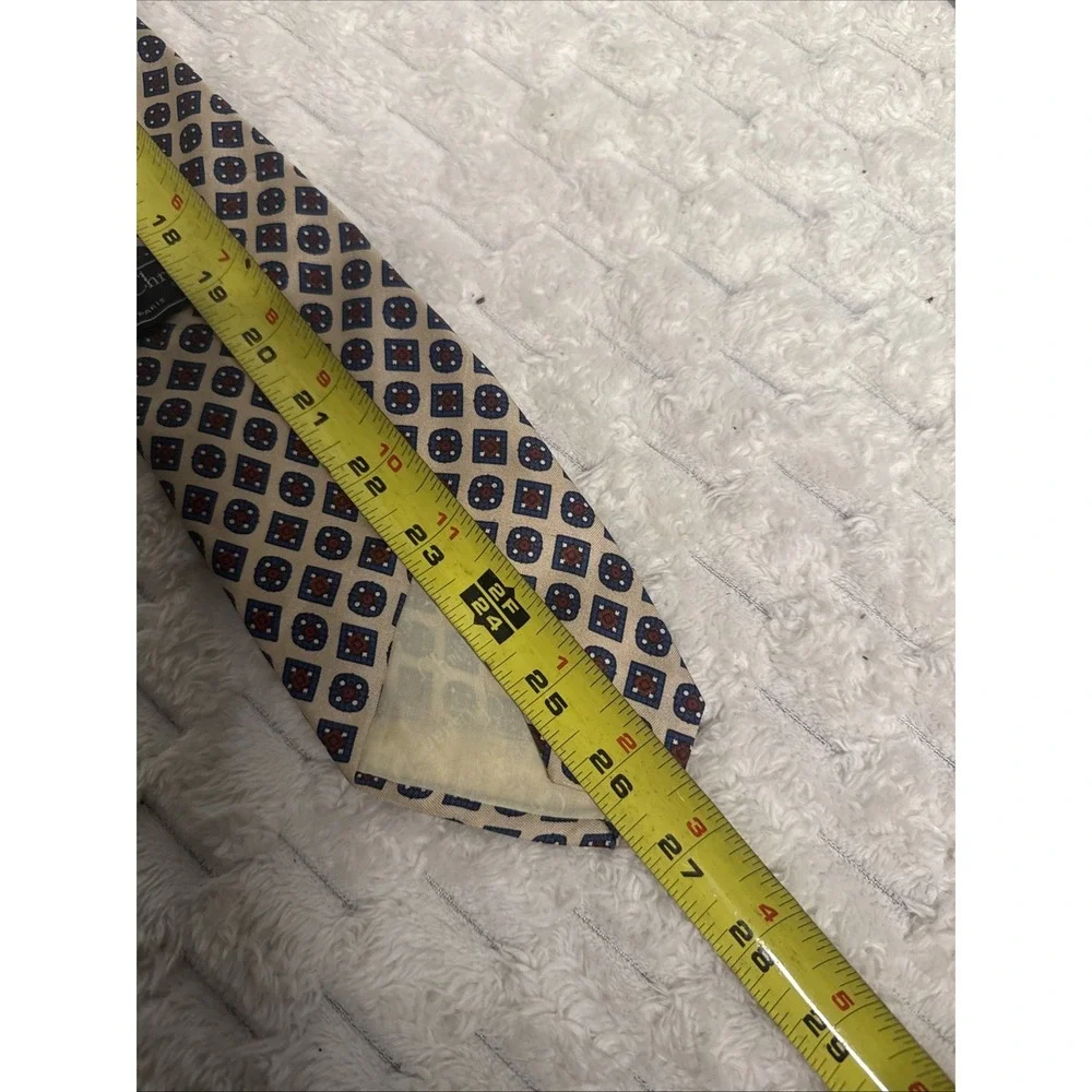 CHRISTIAN DIOR Khaki NAVY BLUE Red GEOMETRIC PATTERN SILK NECK TIE 42